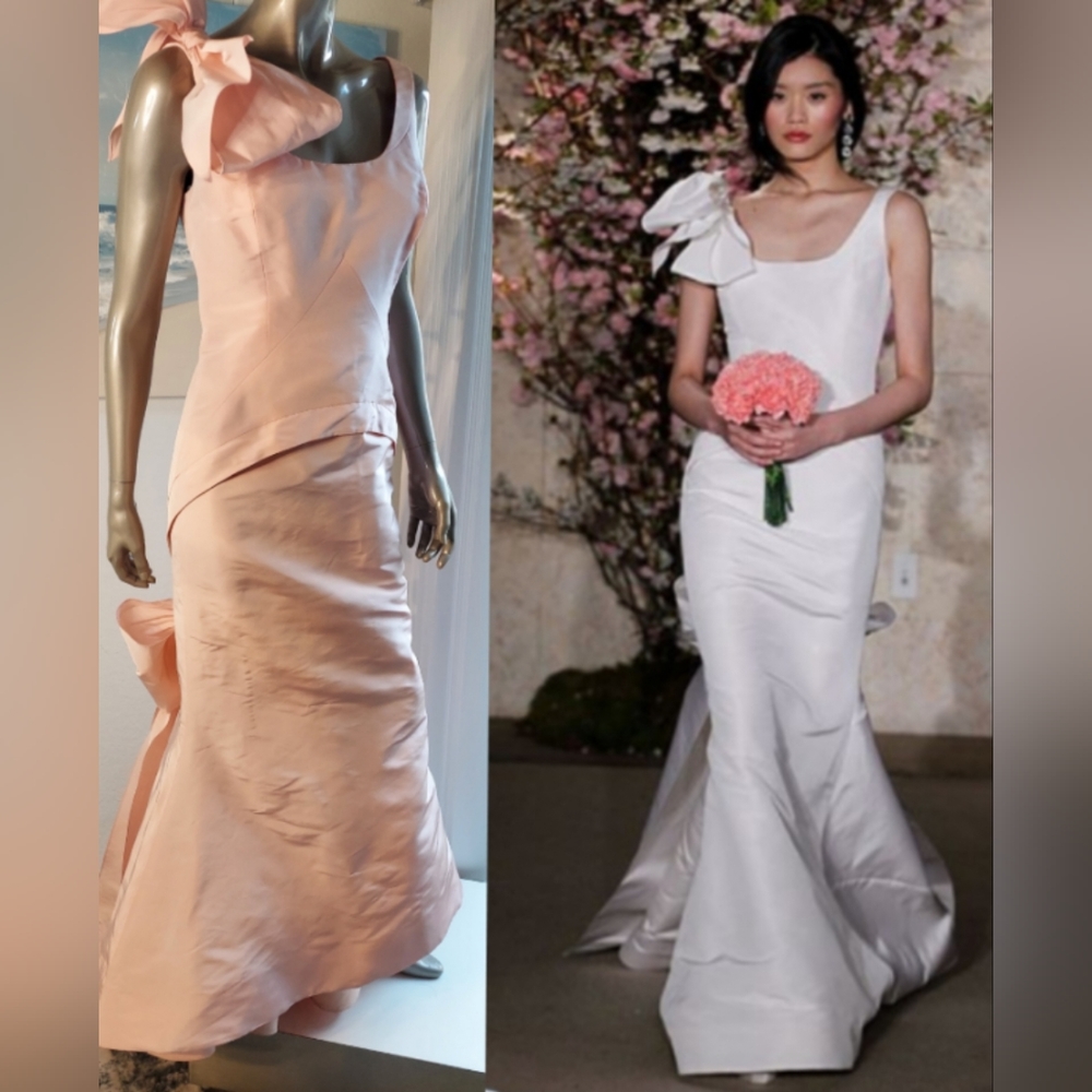 $7,500 OSCAR DE LA RENTA BLUSH PINK SILK BIG BOW GOWN 8